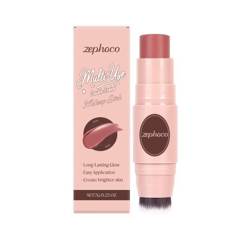 zephoco 粉色双头彩妆棒 便携设计腮红魅力红润立体光泽一棒多用